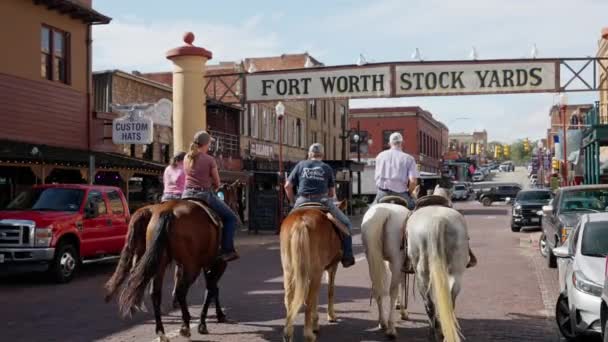 Ridning Genom Fort Worth Stockyards Det Historiska Distriktet Fort Worth — Stockvideo