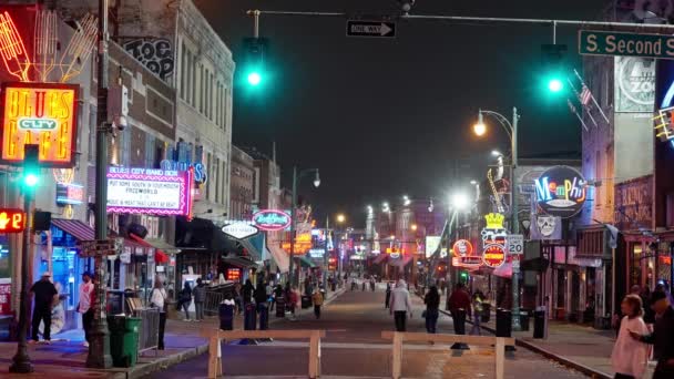Vida Nocturna Beale Street Memphis Lugar Popular Ciudad Memphis Tennessee — Vídeo de stock