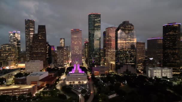 Geceleri Houston Texas Ufuk Çizgisinde Inanılmaz Bir Manzara Hava Manzarası — Stok video