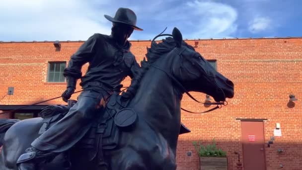 Fort Worth Stockyard Daki Kovboy Heykeli Fort Worth Abd Kasım — Stok video