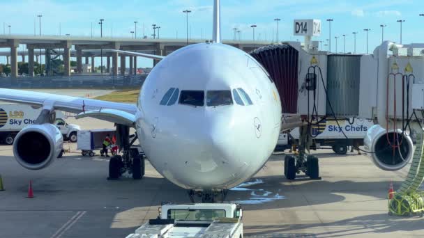 Lufthansa Aircraft Klaar Voor Instappen Fort Worth Usa November 2022 — Stockvideo