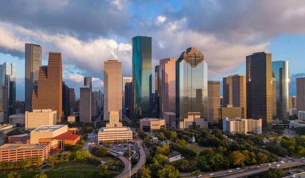 Панорамний Вид Над Містом Юстон Заході Сонця Houston Texas October — стокове фото