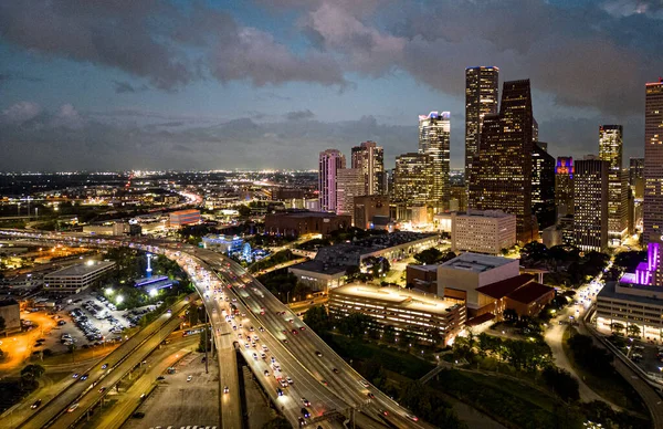 Πανοραμική Θέα Πάνω Από Την Πόλη Του Χιούστον Βράδυ Houston — Φωτογραφία Αρχείου
