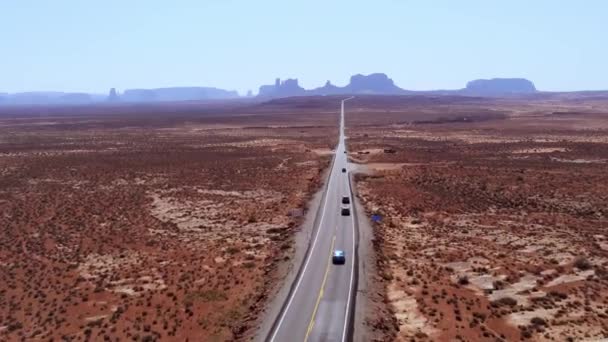 Lonely Road Arizona Desert Aerial View — Stock Video
