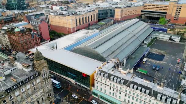 格拉斯哥皇后街车站在市中心 空中景观 Glasgow United Kingdom Ingdom October 2022 — 图库视频影像
