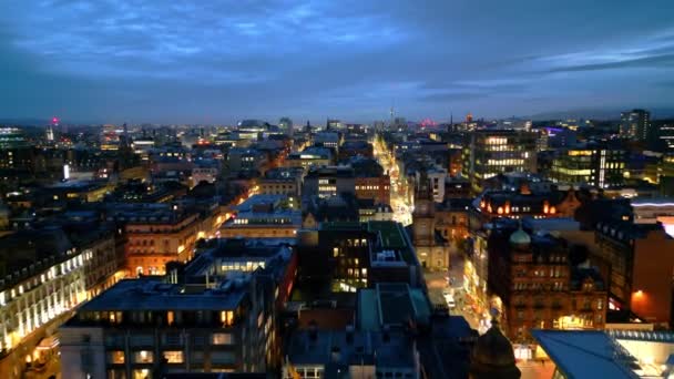 Vista Aérea Sobre Centro Glasgow Por Noche Glasgow Reino Unido — Vídeos de Stock
