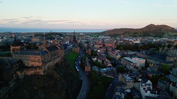 Edinburgh Castle Abend Luftaufnahme Edinburgh Vereinigtes Königreich Oktober 2022 — Stockvideo