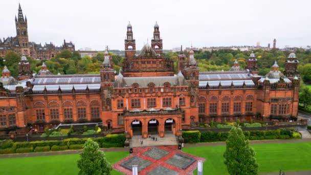 格拉斯哥Kelvingrove美术馆和博物馆 空中景观 联合王国Glasgow 2022年10月4日 — 图库视频影像