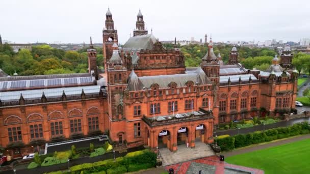 Kelvingrove Πινακοθήκη Και Μουσείο Στη Γλασκώβη Αεροφωτογραφία Glasgow Ηνωμενο Βασιλειο — Αρχείο Βίντεο