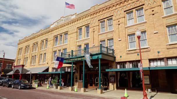 Beroemde Stockyards Hotel Fort Worth Stockyards Historische Wijk Fort Worth — Stockvideo
