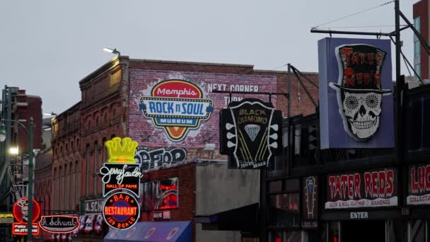 Berömda Beale Street Memphis Hemmet För Blues Rock Music Memphis — Stockvideo