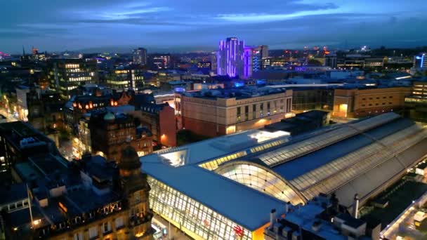 Станция Glasgow Queens Street Центре Города Вид Воздуха Ночью Glasgow — стоковое видео