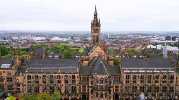 Университет Глазго Историческое Главное Здание Сверху Вид Воздуха Glasgow United — стоковое видео