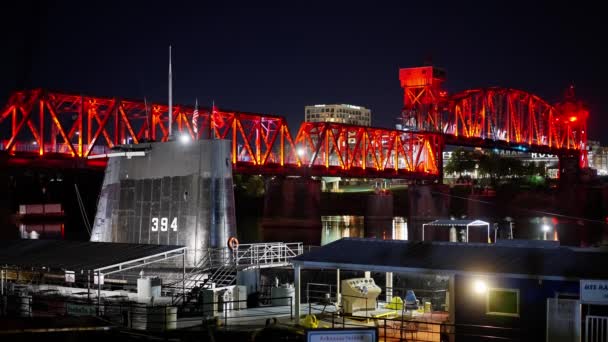 アーカンソー島海洋博物館とジャンクション橋の潜水艦 リトルロック アーカンソー州 2022年11月5日 — ストック動画