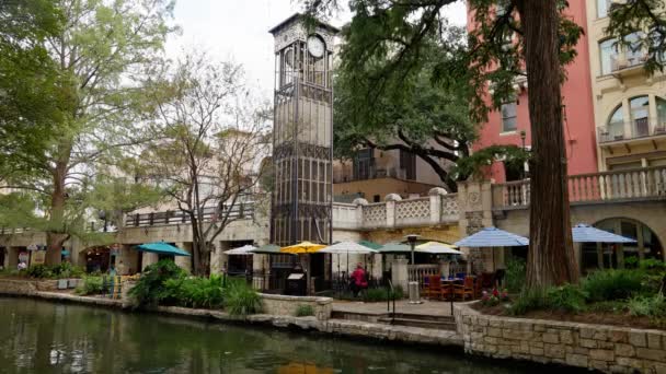 Belos Bares Restaurantes Longo Rio Passeio San Antonio San Antonio — Vídeo de Stock