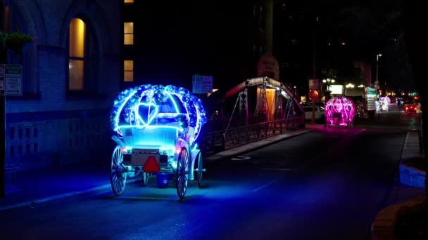 Kereta Kuda Yang Ditarik Dengan Iluminasi Jalan Jalan San Antonio — Stok Video