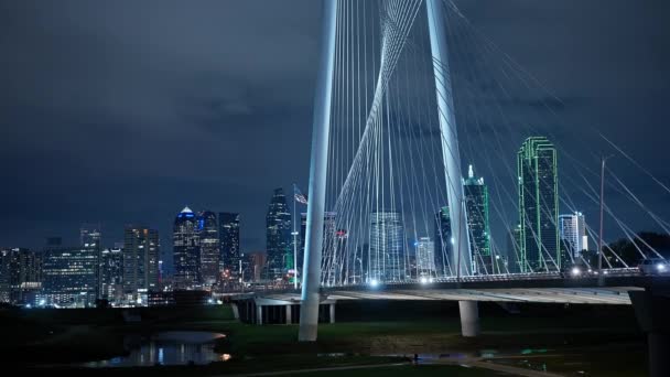 Margaret Hunt Hill Bridge Dallas Texas Éjjel Dallas Texas Október — Stock videók