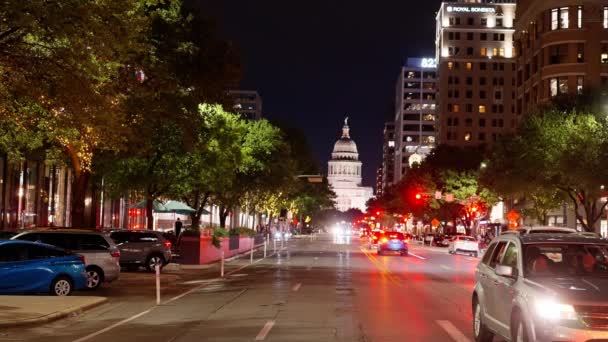 Congress Avenue Und State Capitol Austin Bei Nacht Austin Texas — Stockvideo