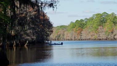 Caddo Gölü 'ndeki Büyük Cypress Bataklığı' ndaki tekne - huzurlu bir bölge - CADDO Gölü, TEXAS - Kasım 05, 2022