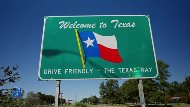 Καλώς Ήρθατε Στην Πινακίδα Του Τέξας Στην Εθνική Οδό Caddo — Αρχείο Βίντεο