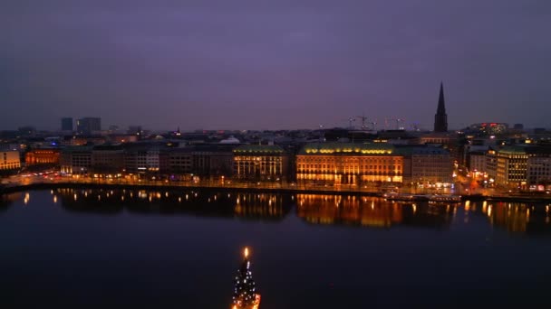 Panoramautsikt Över Staden Hamburg Natten Fotografi — Stockvideo