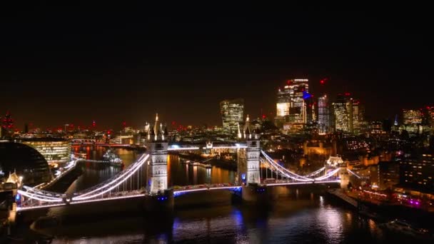 London Tower Bridge City London Éjjel Csodálatos Légi Kilátás Utazási — Stock videók