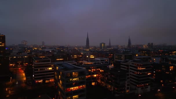 Vue Aérienne Ville Hambourg Allemagne Nuit Photographie Voyage — Video