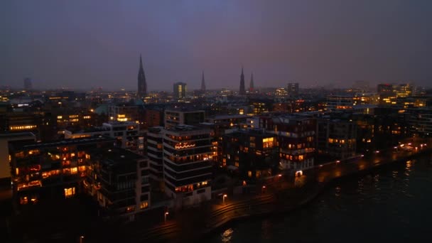 Vue Panoramique Sur Ville Hambourg Nuit Photographie Voyage — Video