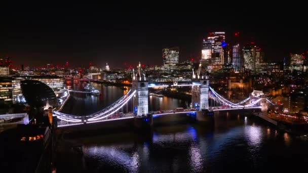 London Tower Bridge Och City London Night Fantastisk Utsikt Över — Stockvideo