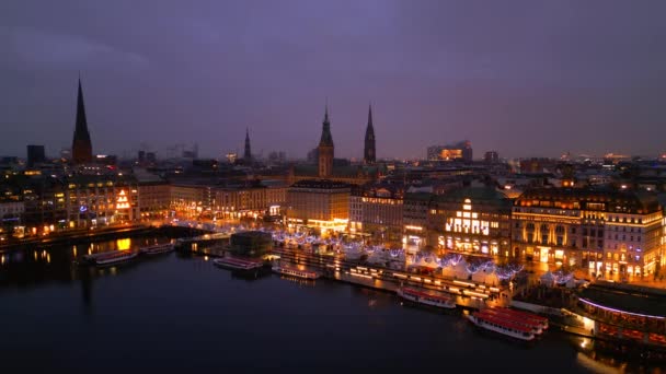 Piękne Centrum Hamburga Nocą Czasie Bożego Narodzenia Zdjęcia Wakacji — Wideo stockowe