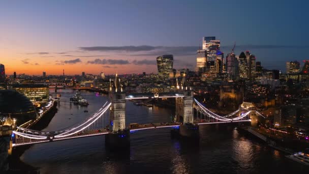Maravillosa Vista Noche Sobre Londres Tower Bridge Desde Arriba Fotografía — Vídeos de Stock