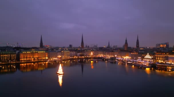 Piękne Centrum Hamburga Nocą Czasie Bożego Narodzenia Miasto Hamburg Niemcy — Wideo stockowe