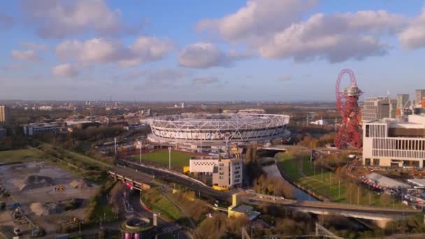 Олимпийский Парк Королевы Елизаветы Лондоне Вид Воздуха London United Kingdom — стоковое видео