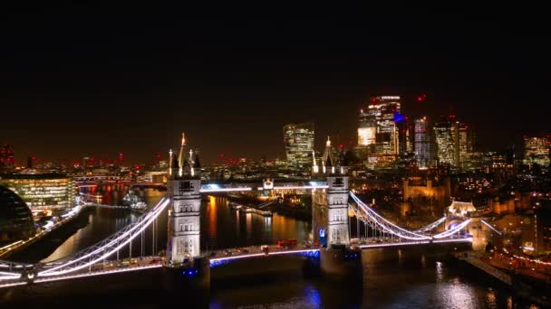 Légi Kilátás Világított Tower Bridge Londonban Éjszaka London Egyesült Királyság — Stock videók