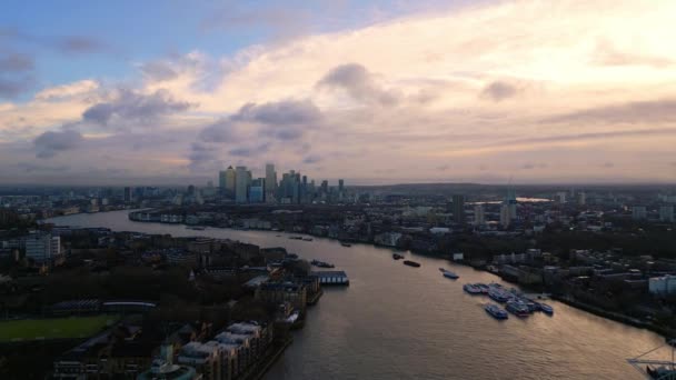Londres Distrito Canary Wharf Por Mañana Temprano Vista Aérea Fotografía — Vídeos de Stock
