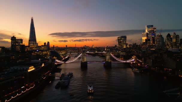 Puesta Sol Sobre Londres Vista Aérea Increíble Noche Fotografía Viaje — Vídeos de Stock
