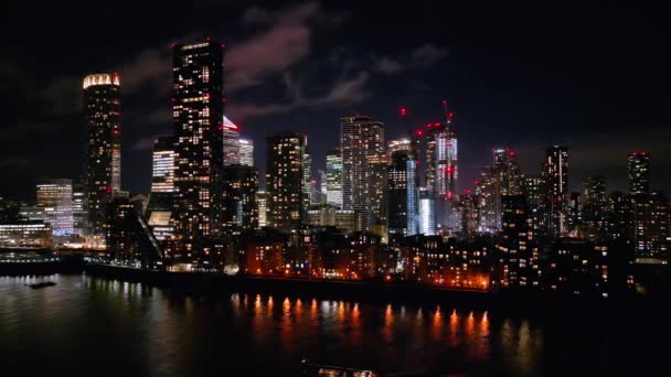Skyline Canary Wharf Por Noche Con Los Rascacielos Londres Londres — Vídeos de Stock
