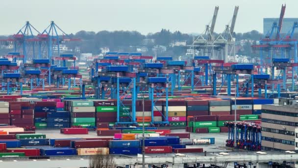 Szállítókonténerek Hamburgi Kikötőben Hamburg Városa Németország December 2022 — Stock videók