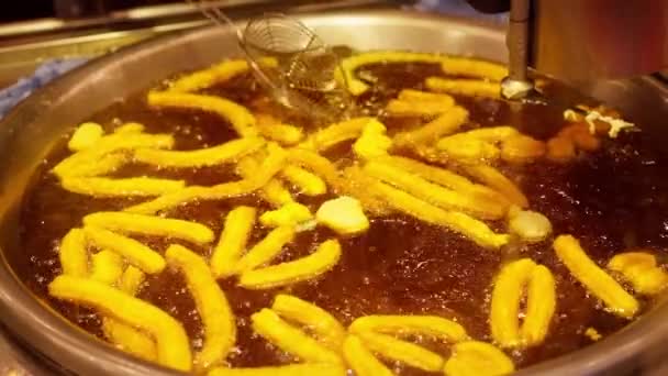 Frying Mexican Churros Hot Oil Travel Photography — Stock Video