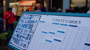 Londra 'daki Covent Garden Haritası - Londra, Birleşik KINGDOM - 20 ARALIK 2022