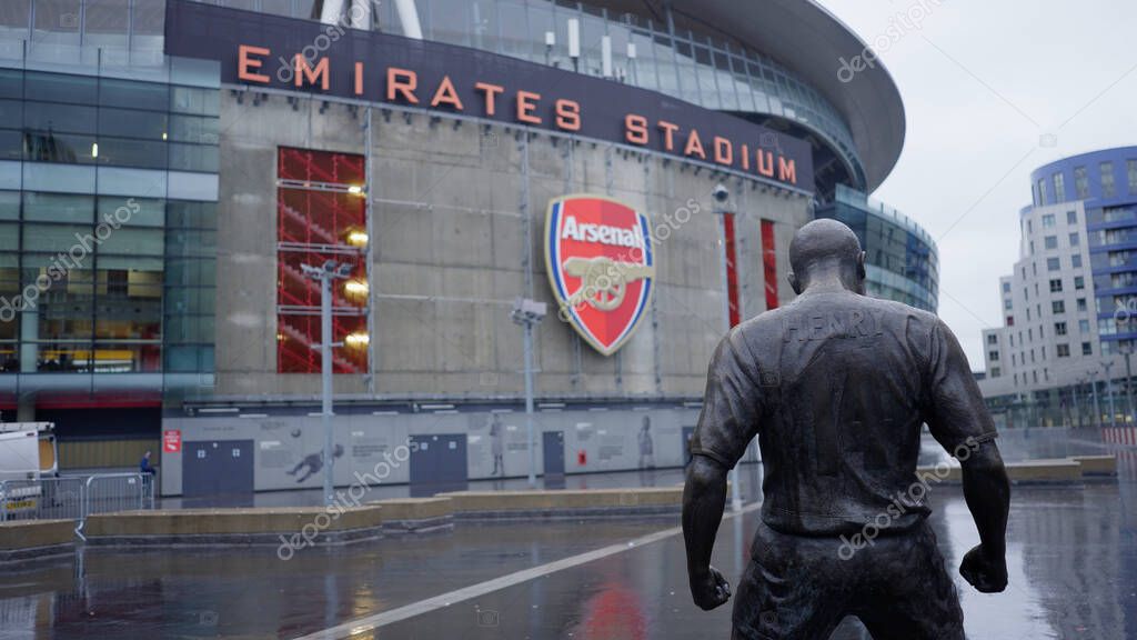 Statues at Emirates Stadium - home of Arsenal London football club - LONDON, UNITED KINGDOM - DECEMBER 20, 2022