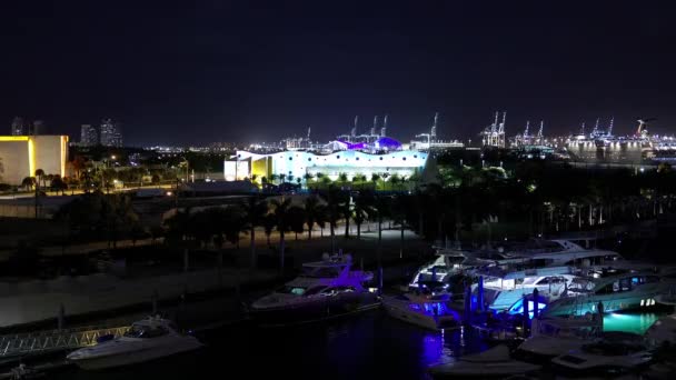 Miami Kikötője Kikötője Éjjel Miami Usa 2022 Február — Stock videók