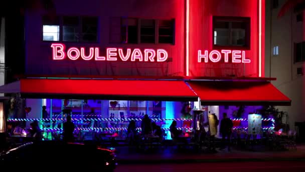 Colorful Boulevard Hotel Ocean Drive South Beach Miami Night Miami — Stockvideo