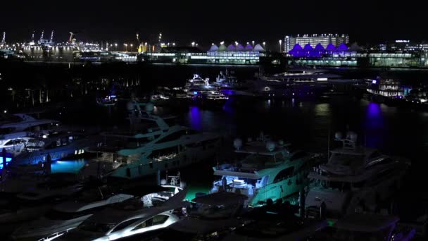 Haven Van Miami Jachthaven Nachts Miami Verenigde Staten Februari 2022 — Stockvideo