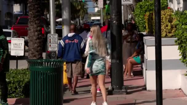 Wandern Auf Der Collins Avenue Miami Beach Miami Usa Februar — Stockvideo