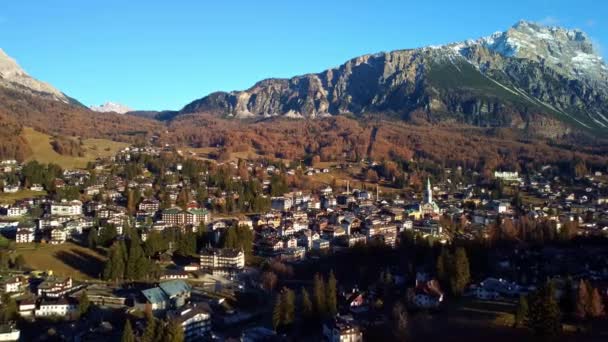 Cortina Ampezzo Dolomites Italian Alps Aerial View Travel Photography — 图库视频影像