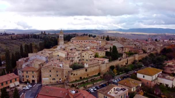 Vôo Sobre San Quirico Orcia Toscana Itália Marco Famoso Viagens — Vídeo de Stock