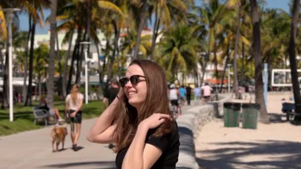 Caminhando Ocean Drive Miami Beach Dia Ensolarado Miami Eua Fevereiro — Vídeo de Stock