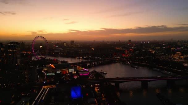 London Malam Hari Pemandangan Udara Yang Indah Saat Matahari Terbenam — Stok Video