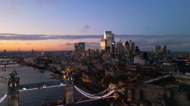 Maravillosa Vista Nocturna Sobre Londres Tower Bridge Desde Arriba Londres — Vídeo de stock